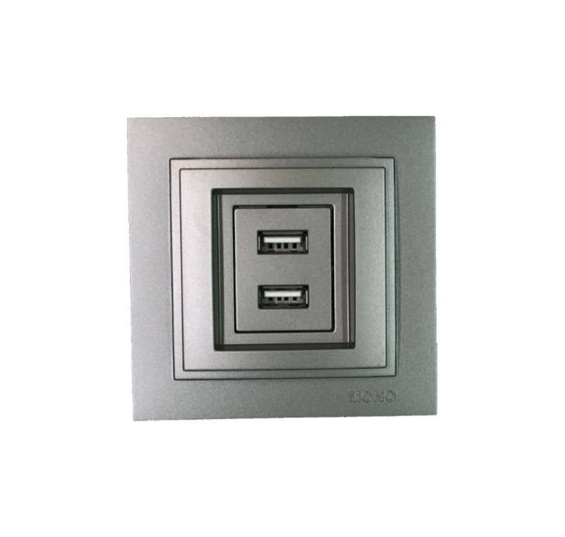 Розетка двойная USB-зарядка механизм Mono Electric Despina/ Larissa антрацит 500-002405-178	